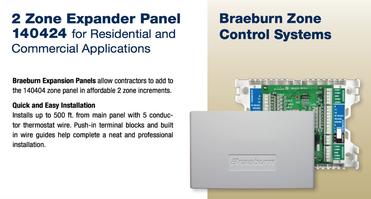 Braeburn 140424 2-Zone Expandable Control Panel, zone control, hvac, air conditioning supplies, RetroZone